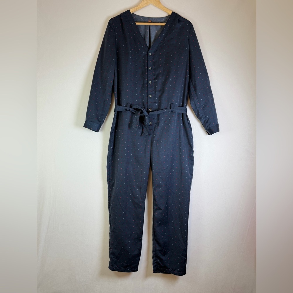 Free People Women Polka Dot Jumpsuit Belted 1-Piece Minimalist Boho Chic Sz L-XL - Picture 2 of 9